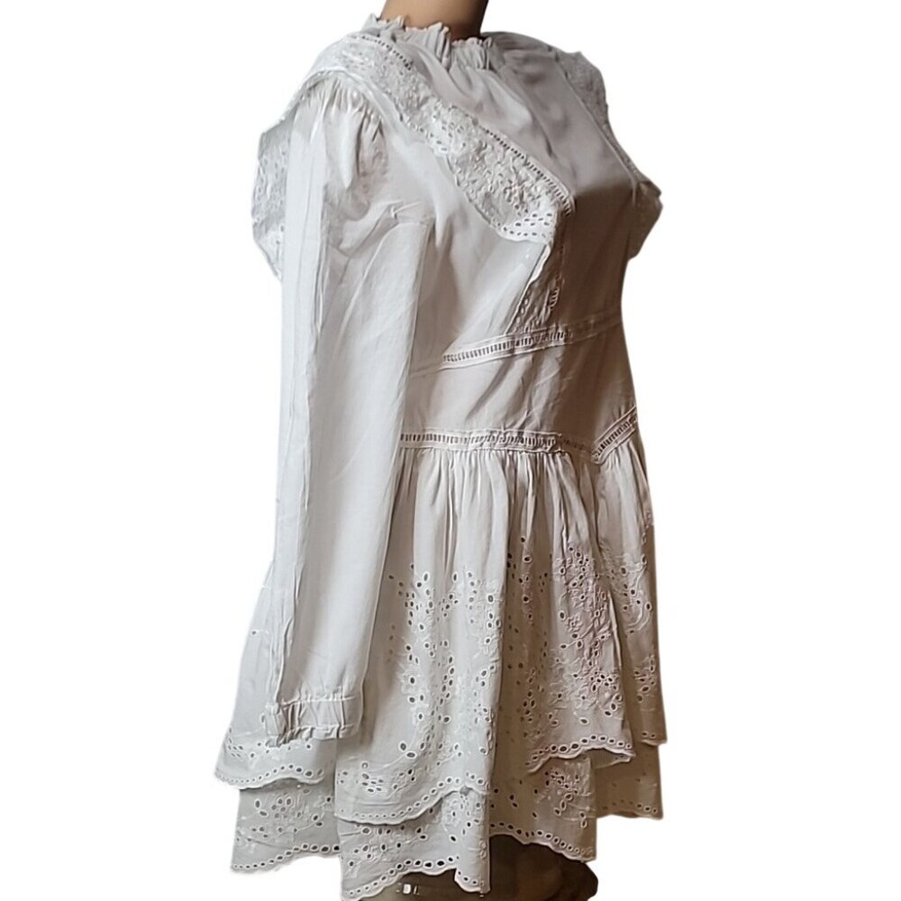 Allsaints Aislyn Broiderie White Ruffled Eyelet Dress 100% Cotton Lined EUC Worn - Picture 11 of 16